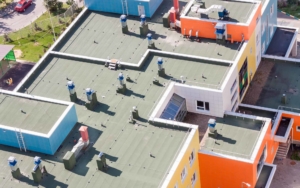Overhead view of a commercial apartment building