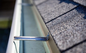 Close up view of a newly installed gutter system