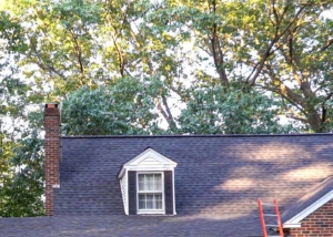 Close up of roof with new gray shingles